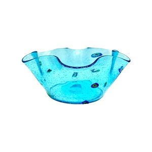 Vintage 1960s Murano Blue Murrine Millefiori Mouth Blown Glass Bowl